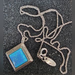 Magnolia blue opal 925 rhodium plated pendant with chain